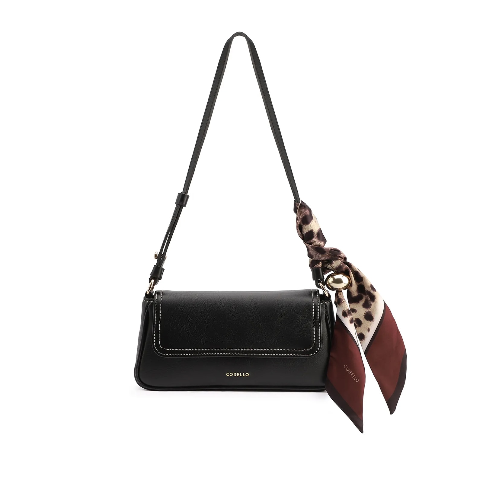 Bolsa De Ombro Lenço Couro Preto