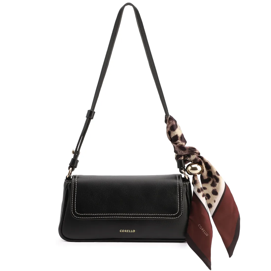 Bolsa De Ombro Lenço Couro Preto