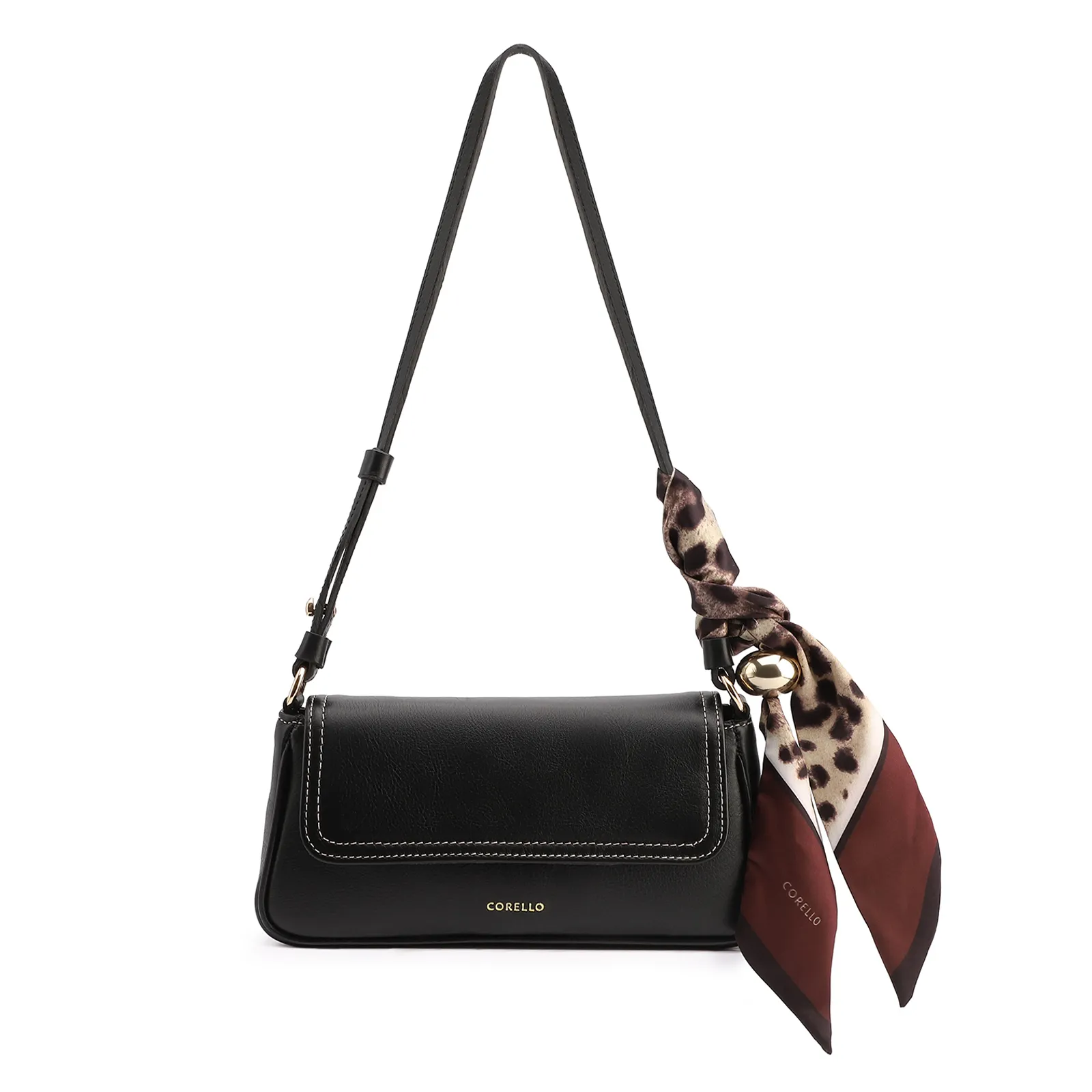 Bolsa De Ombro Lenço Couro Preto