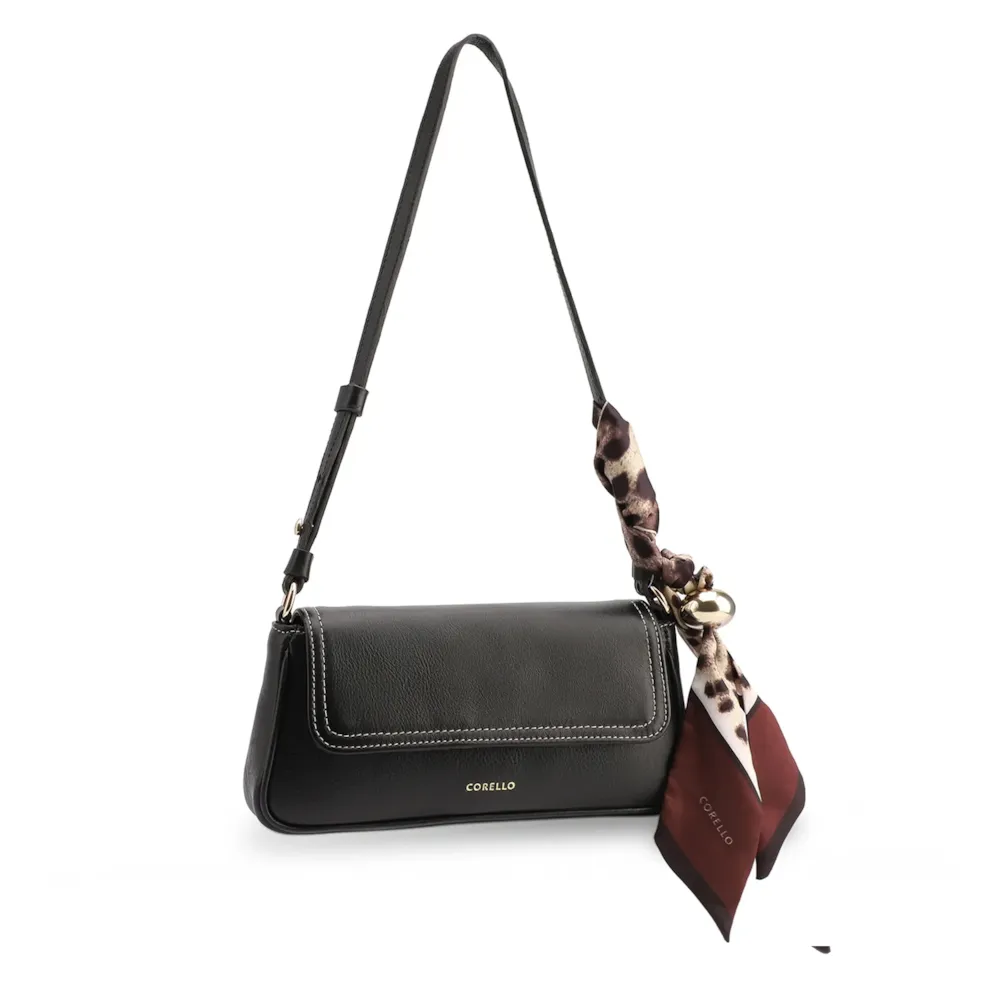  Bolsa De Ombro Lenço Couro Preto - imagem 3