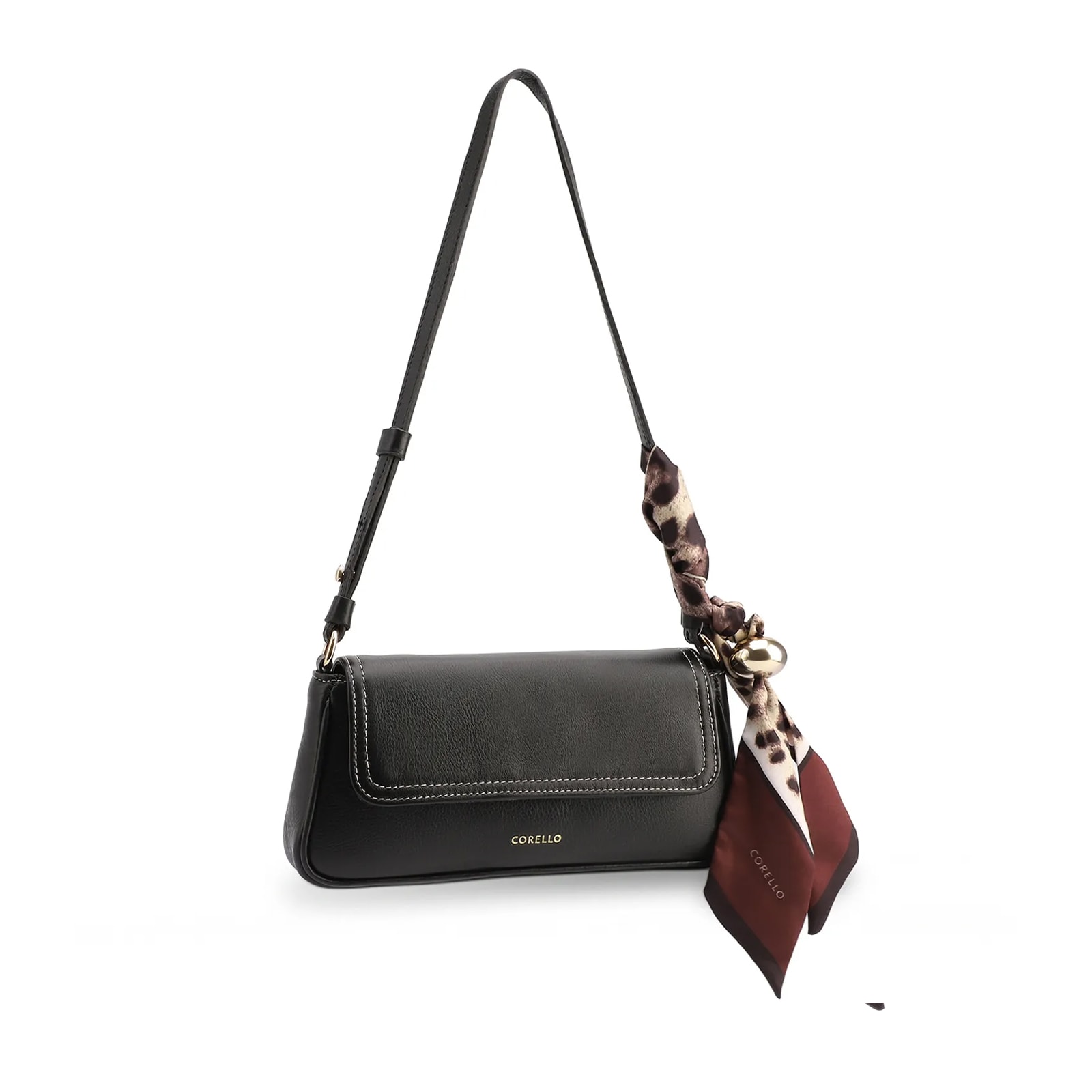 Bolsa De Ombro Lenço Couro Preto