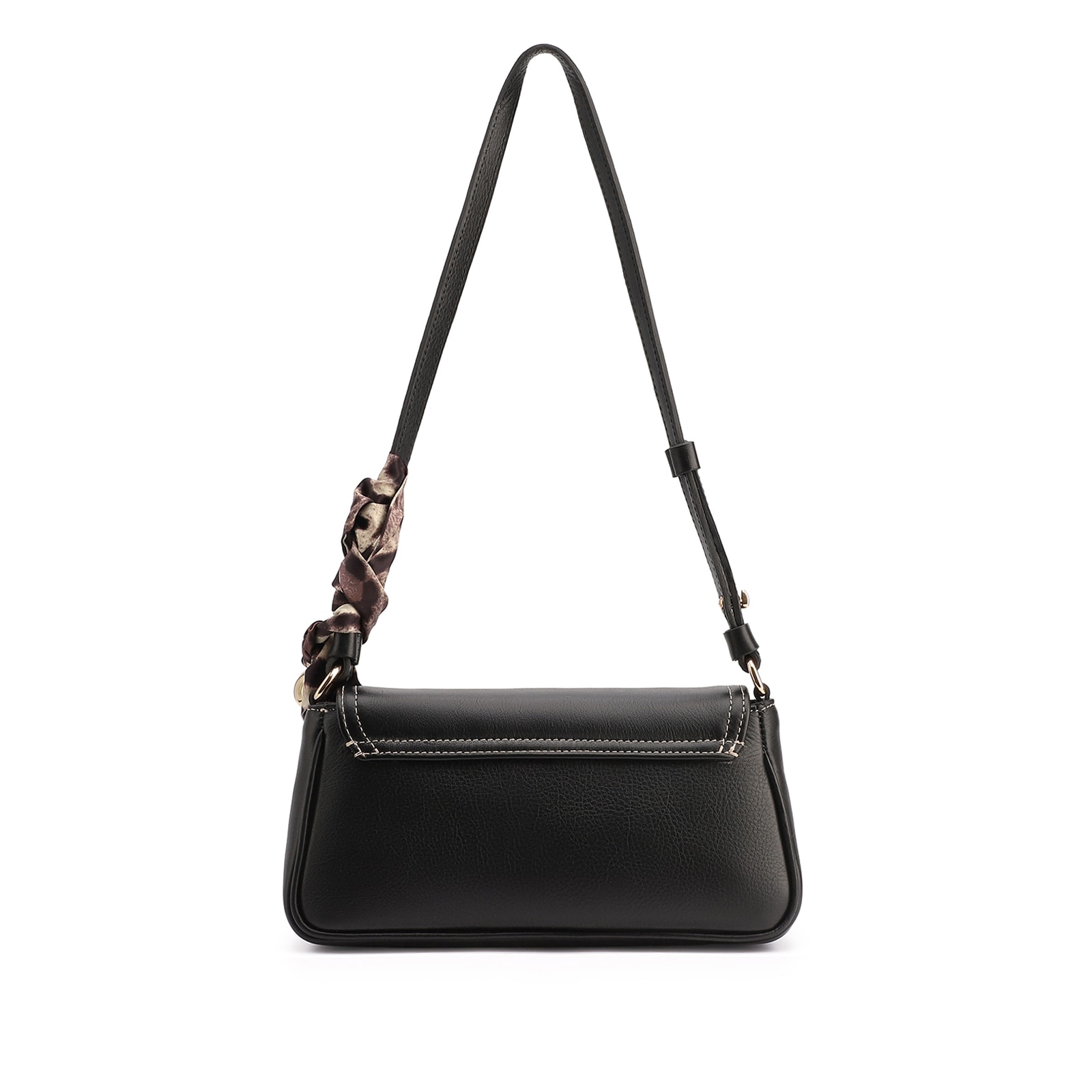 Bolsa De Ombro Lenço Couro Preto