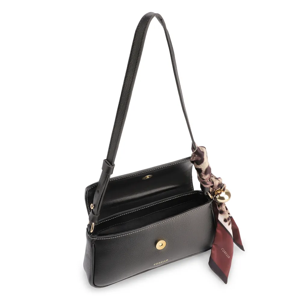  Bolsa De Ombro Lenço Couro Preto - imagem 5