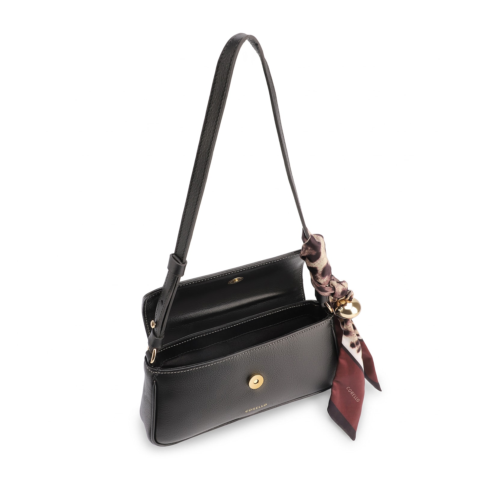 Bolsa De Ombro Lenço Couro Preto