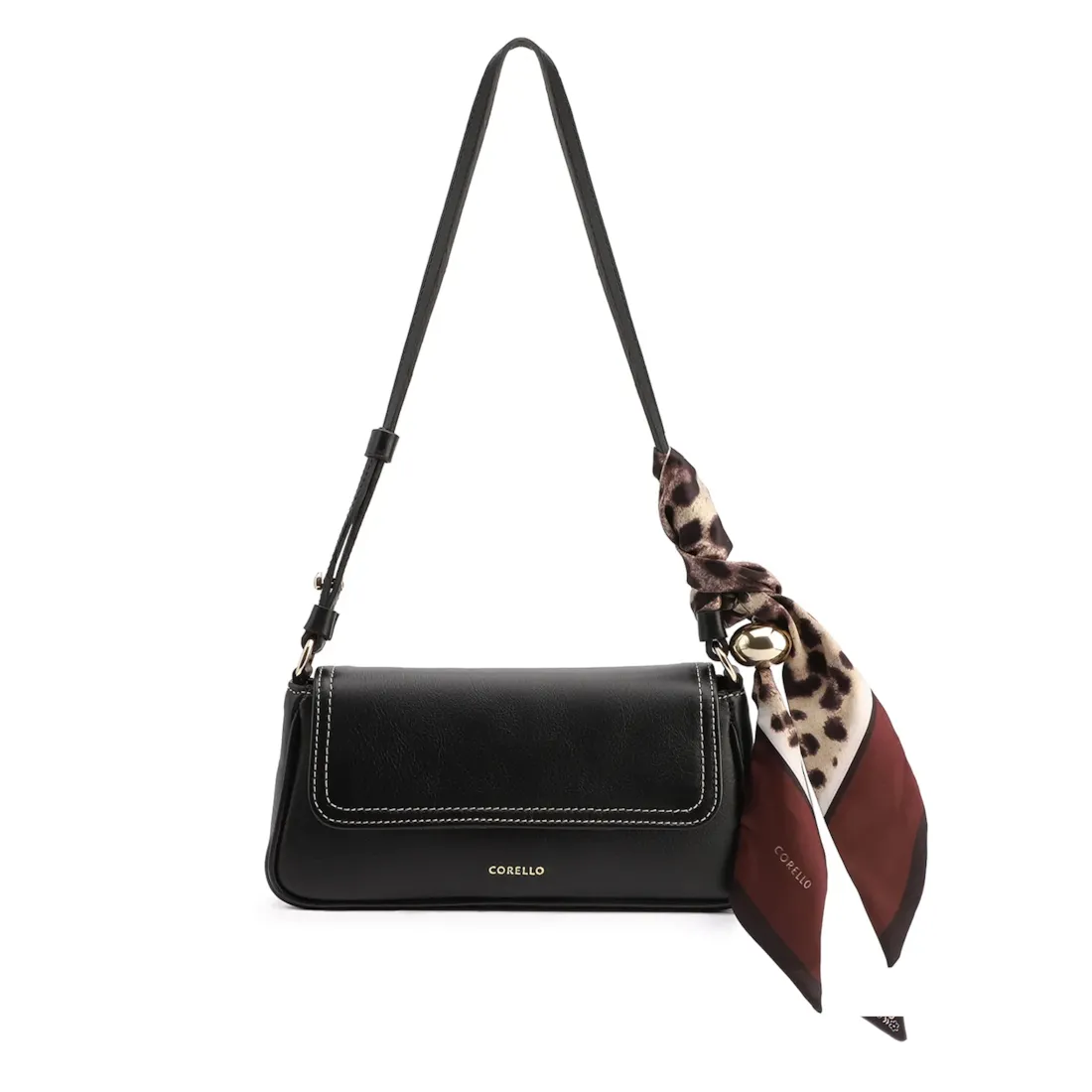  Bolsa De Ombro Lenço Couro Preto