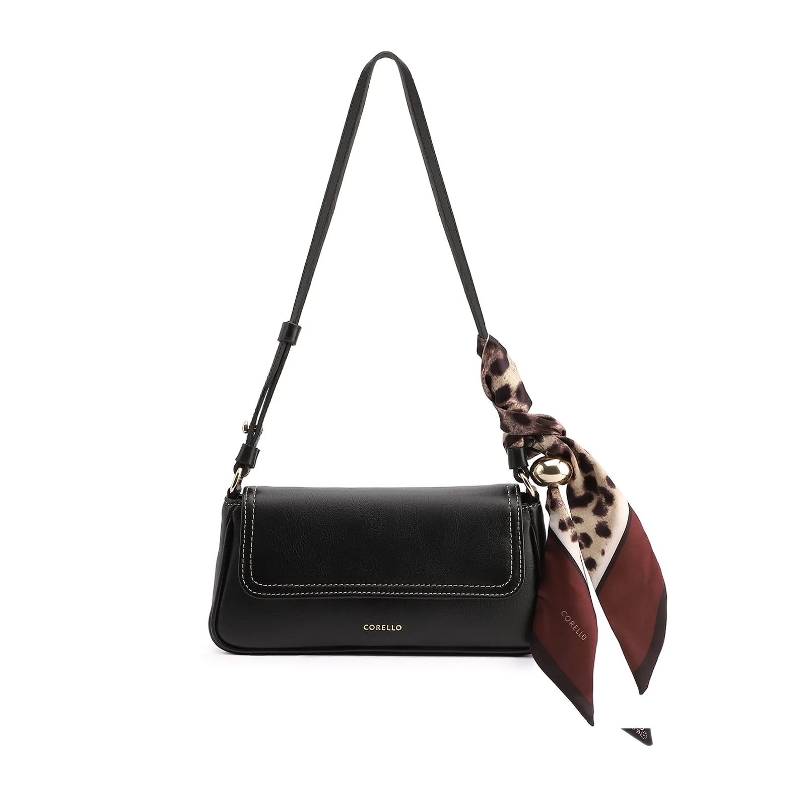 Bolsa De Ombro Lenço Couro Preto