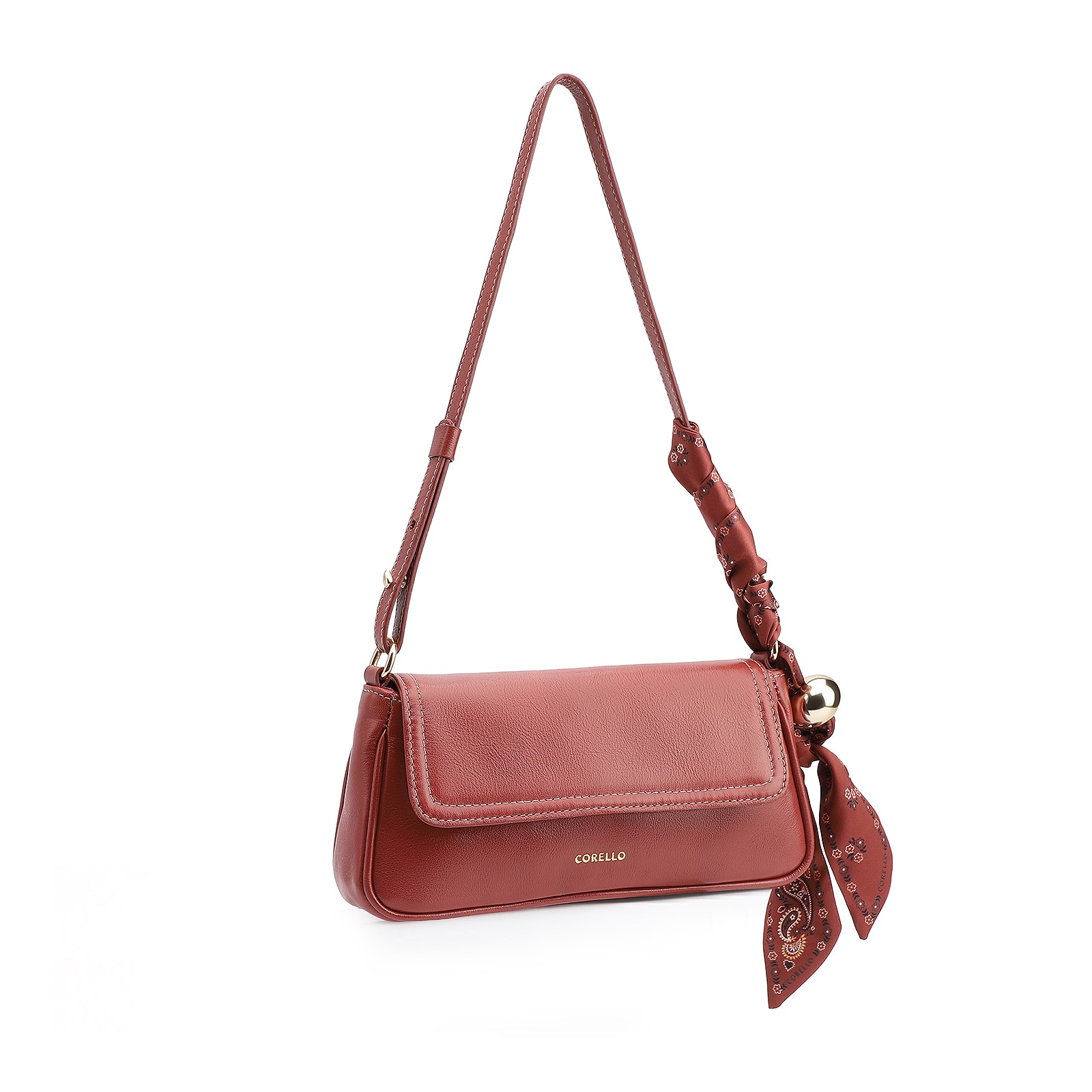 Bolsa De Ombro Lenço Couro Vermelho
