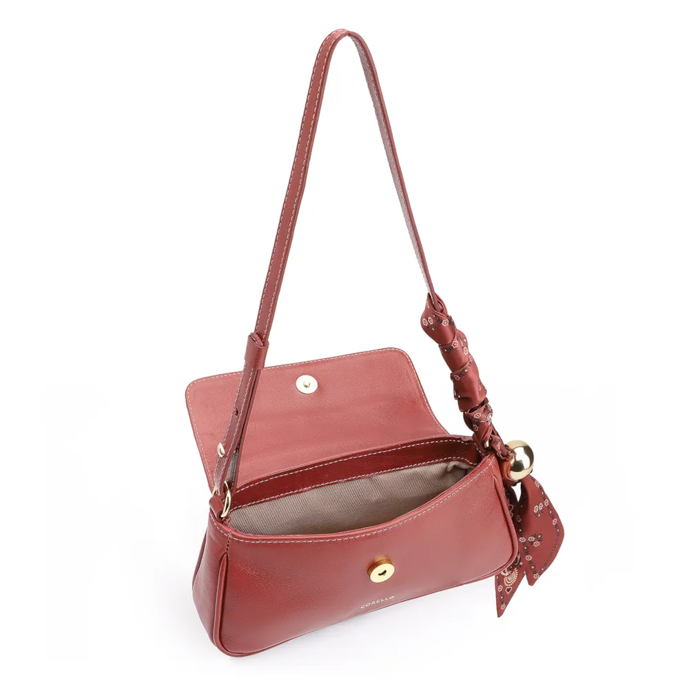  Bolsa De Ombro Lenço Couro Vermelho - imagem 5