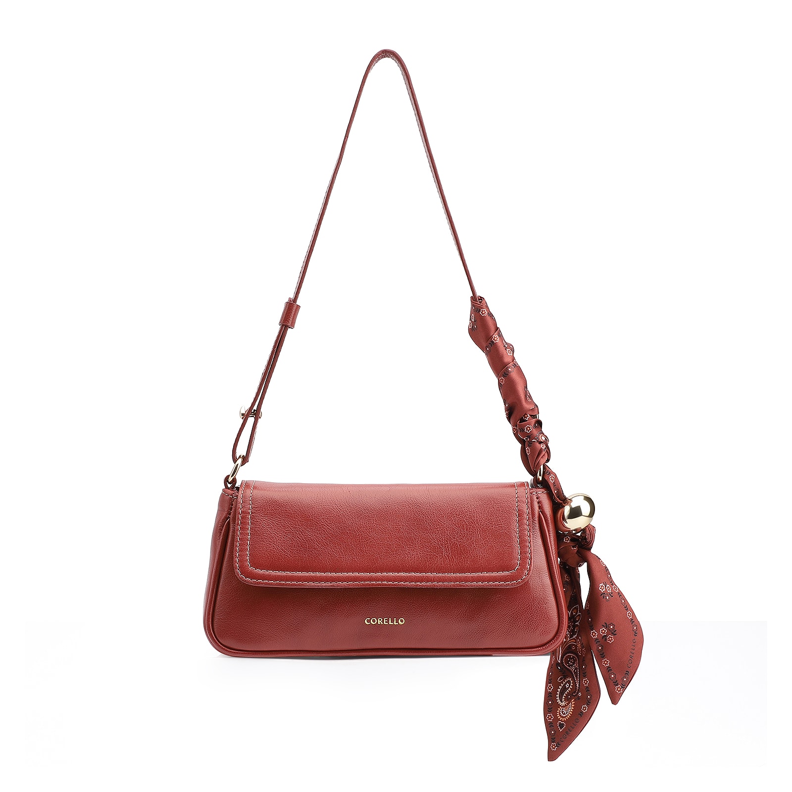 Bolsa De Ombro Lenço Couro Vermelho
