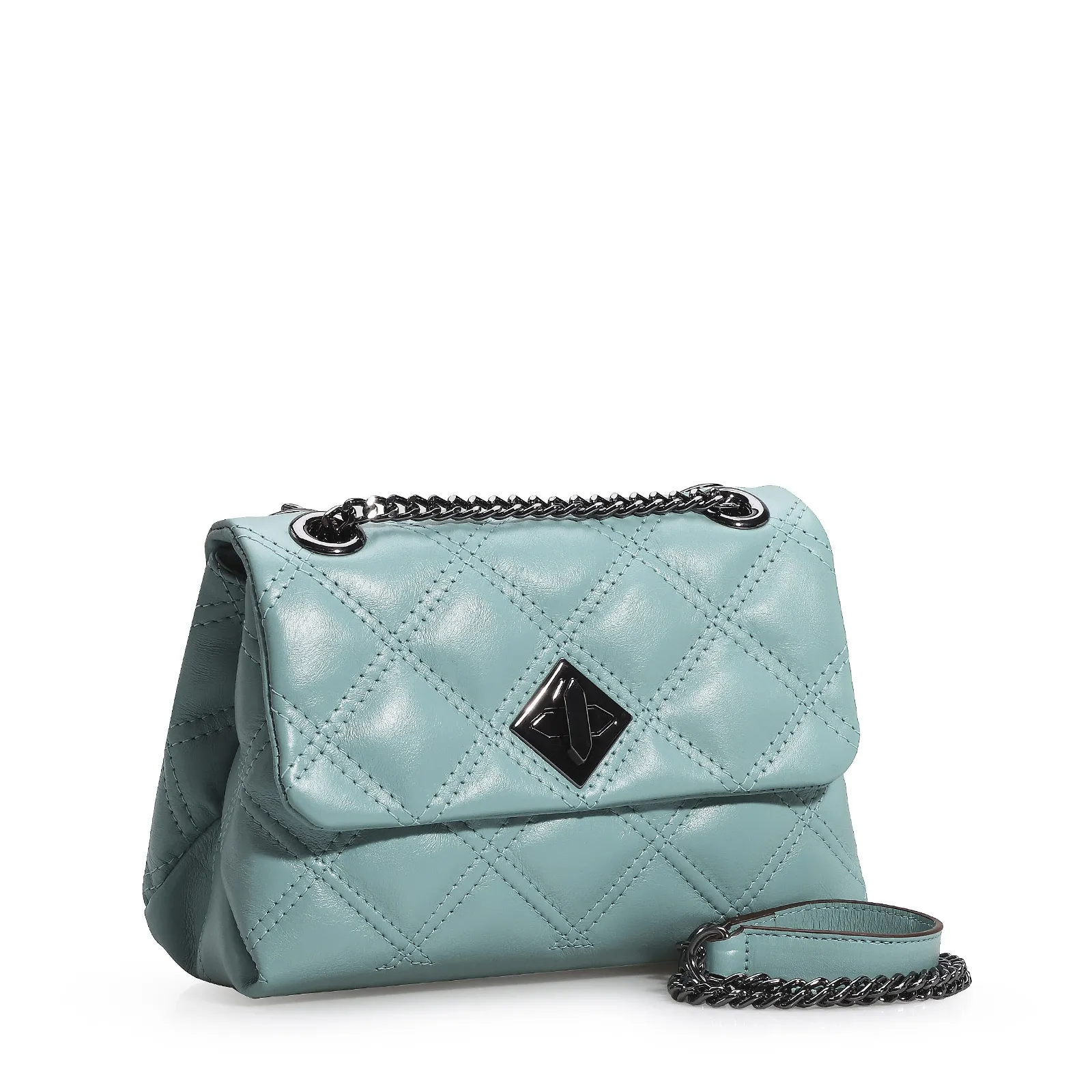 Bolsa De Ombro Matelassê Couro Azul