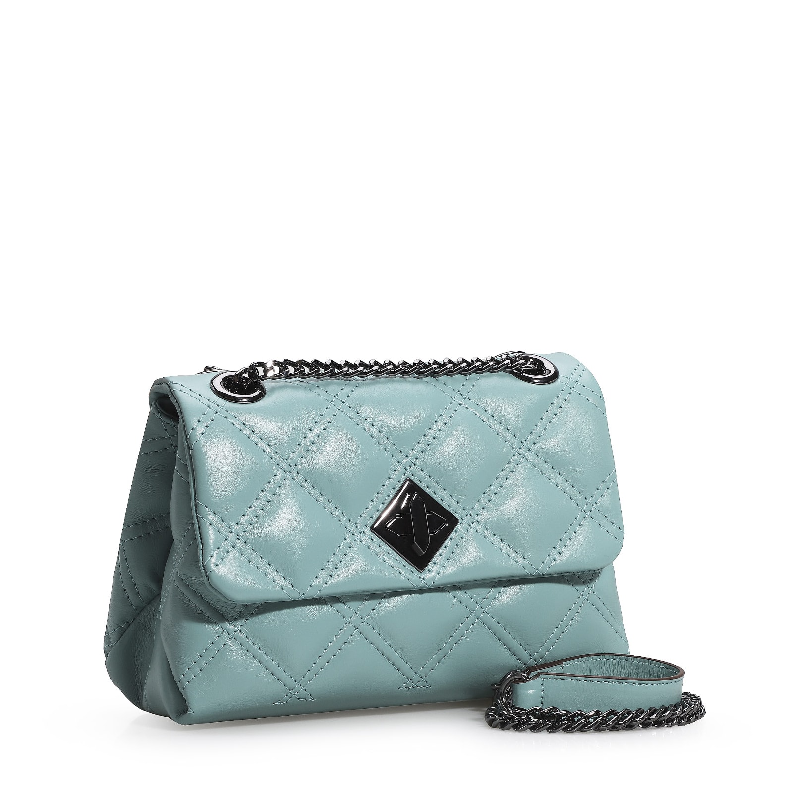 Bolsa De Ombro Matelassê Couro Azul
