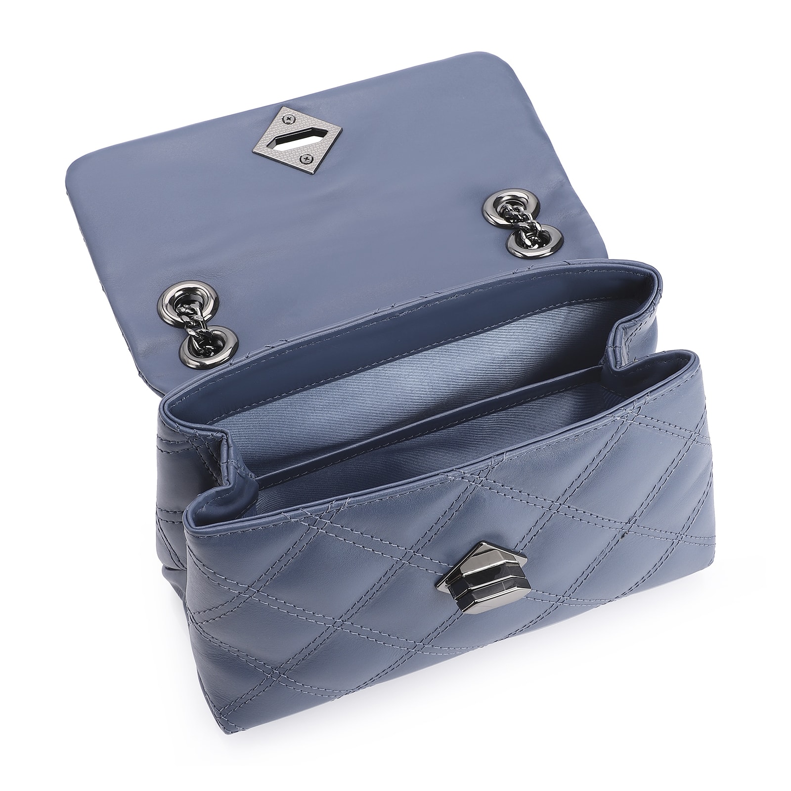 Bolsa De Ombro Matelassê Couro Azul