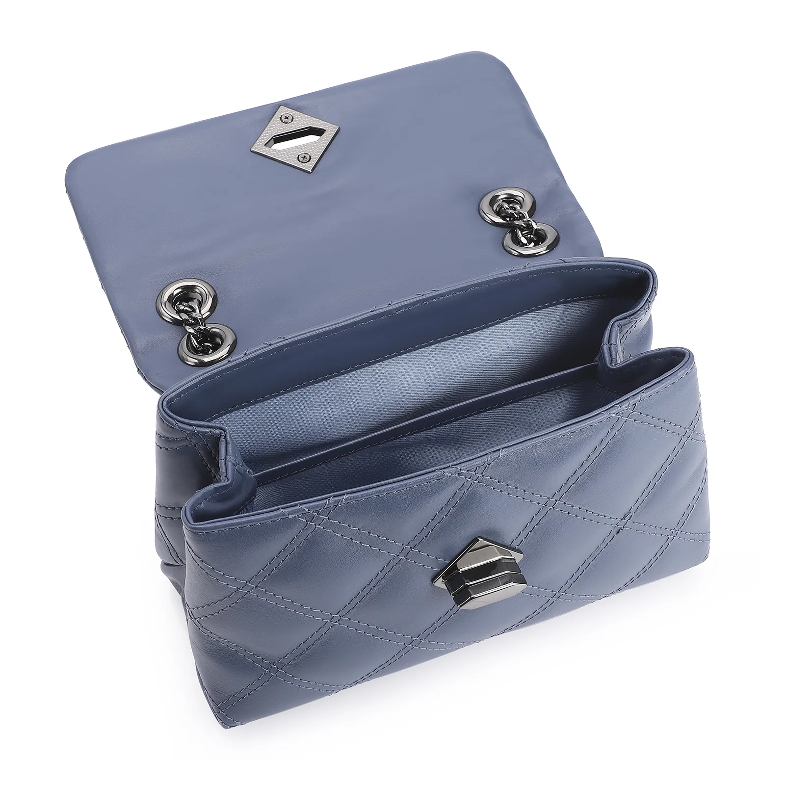 Bolsa De Ombro Matelassê Couro Azul