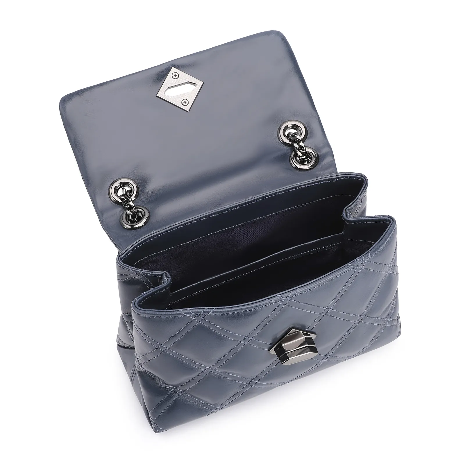 Bolsa De Ombro Matelassê Couro Azul