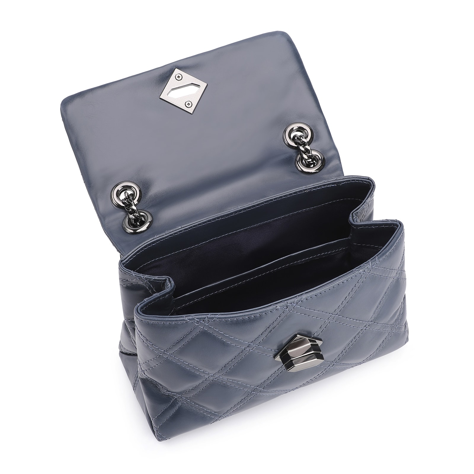 Bolsa De Ombro Matelassê Couro Azul