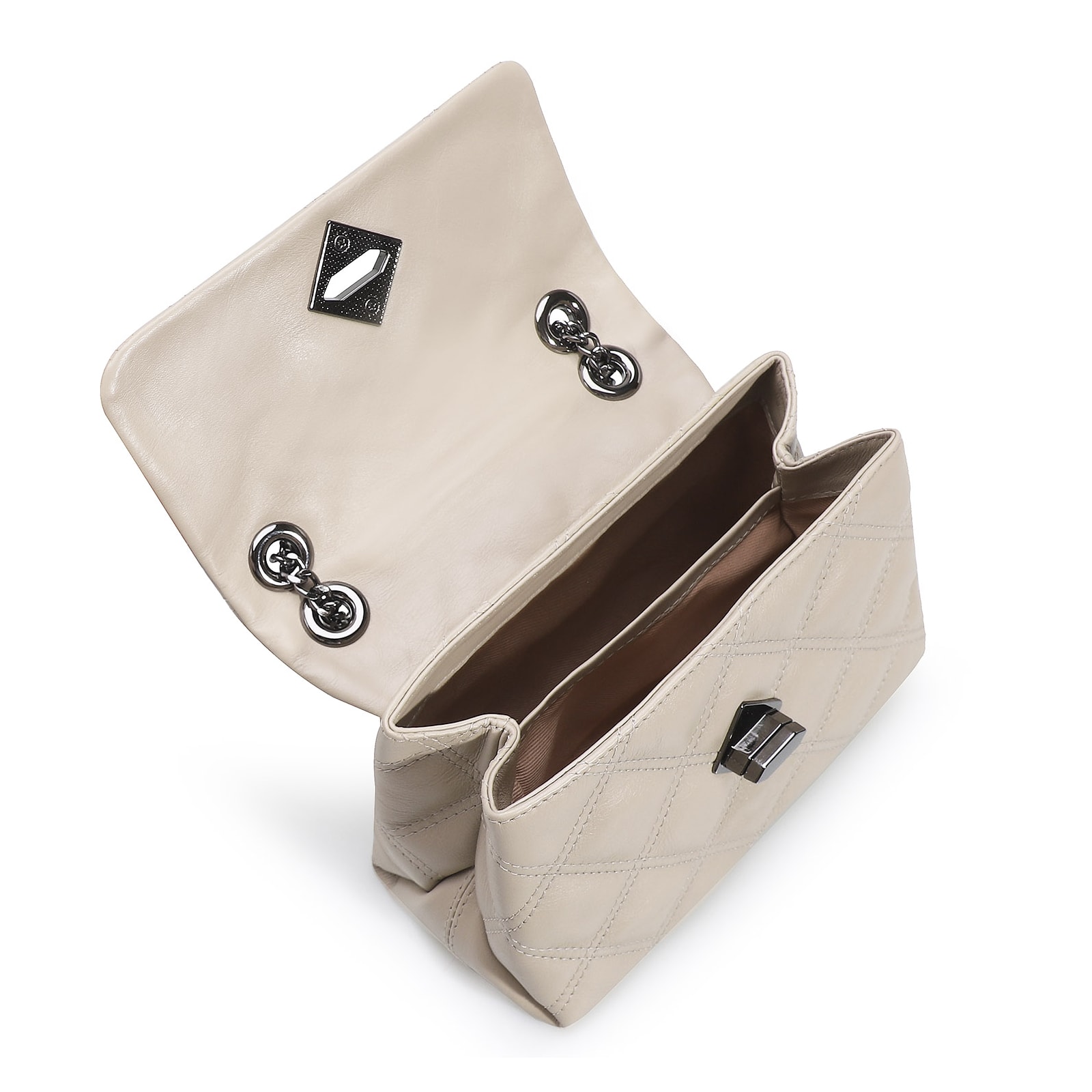 Bolsa De Ombro Matelassê Couro Bege