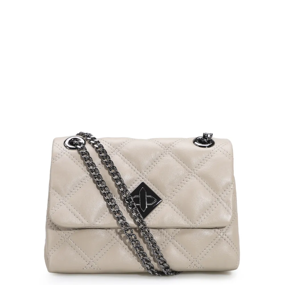 Bolsa De Ombro Matelassê Couro Bege