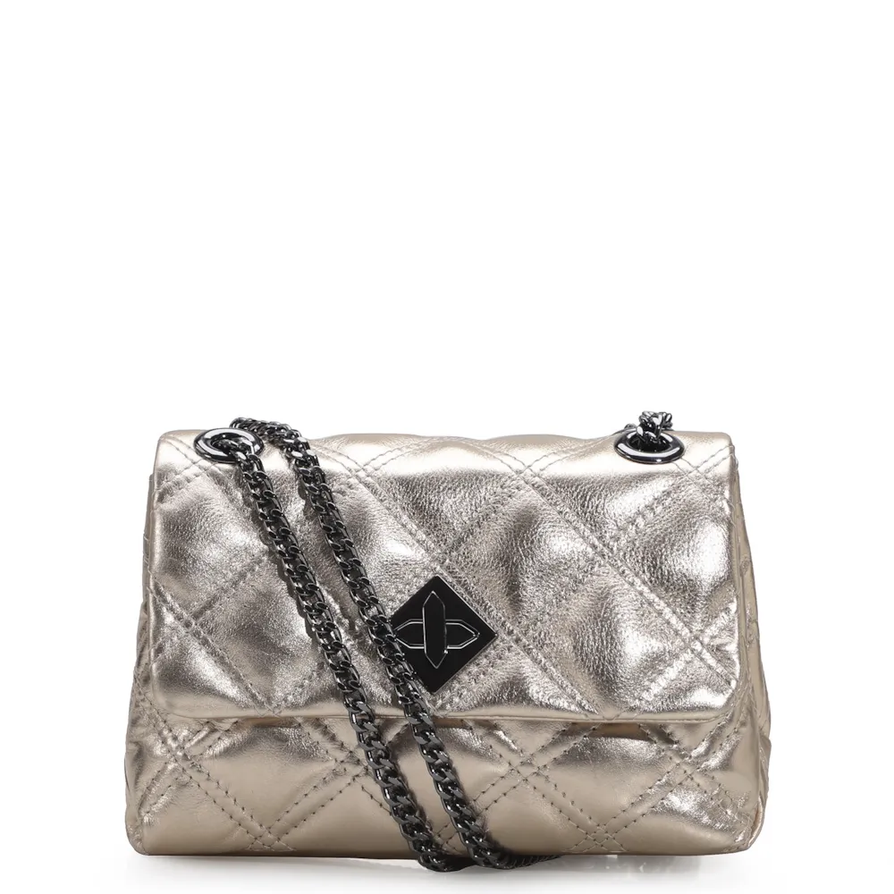 Bolsa De Ombro Matelassê Couro Dourado