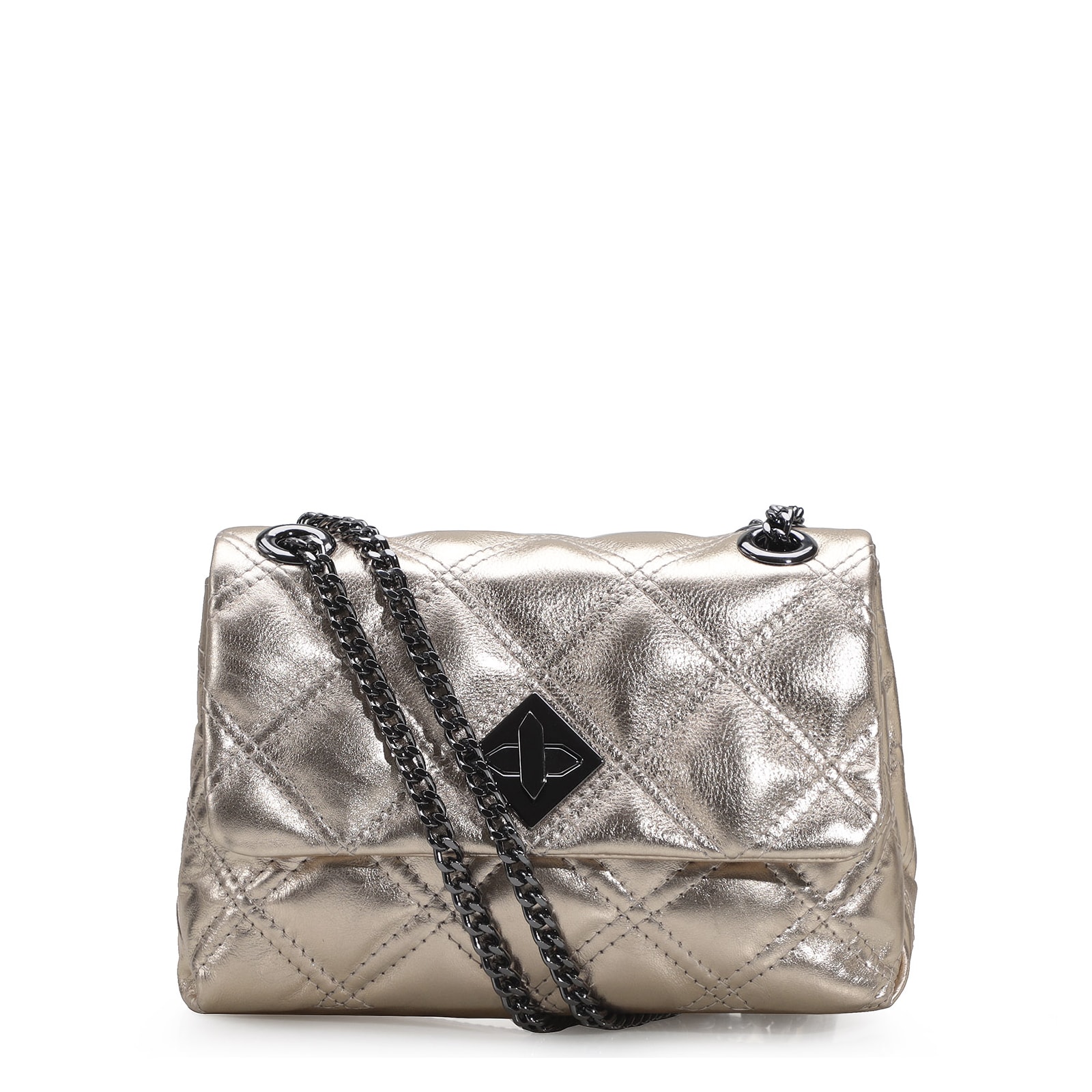 Bolsa De Ombro Matelassê Couro Dourado