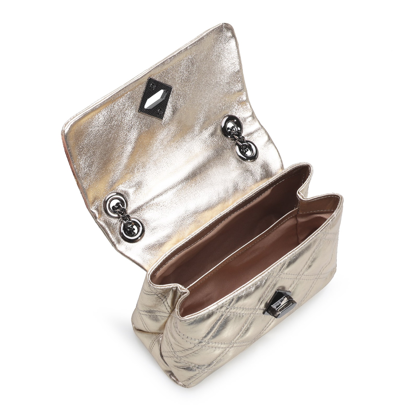 Bolsa De Ombro Matelassê Couro Dourado