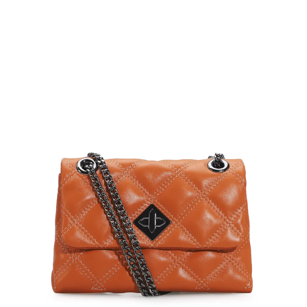 Bolsa De Ombro Matelassê Couro Laranja
