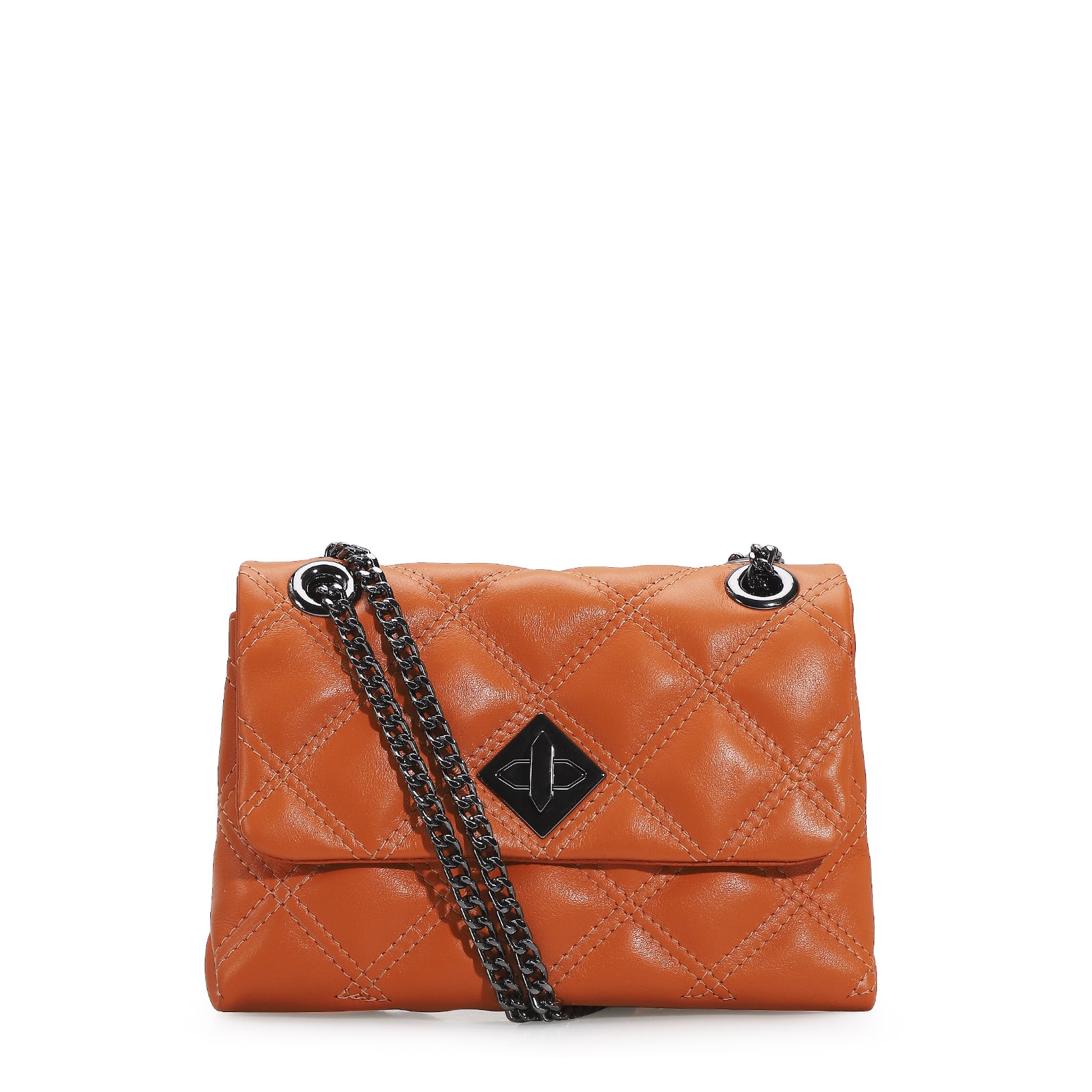 Bolsa De Ombro Matelassê Couro Laranja