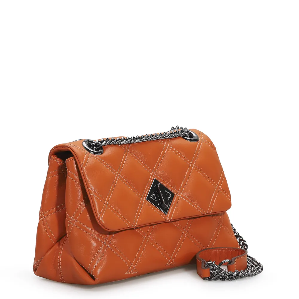 Bolsa De Ombro Matelassê Couro Laranja - imagem 2