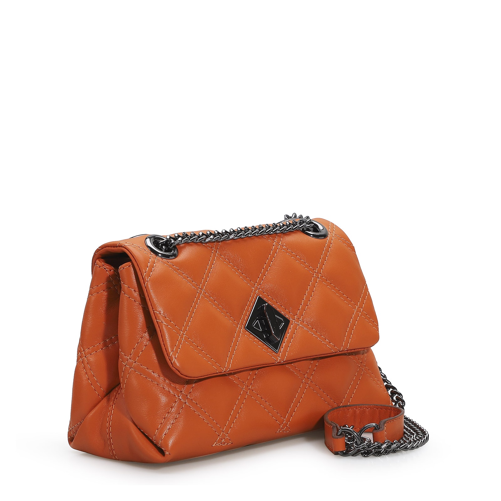 Bolsa De Ombro Matelassê Couro Laranja
