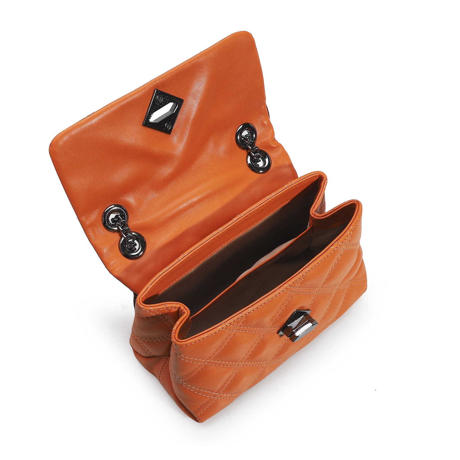 Bolsa De Ombro Matelassê Couro Laranja