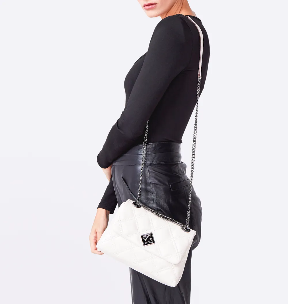 Bolsa De Ombro Matelassê Couro Off White - imagem 8