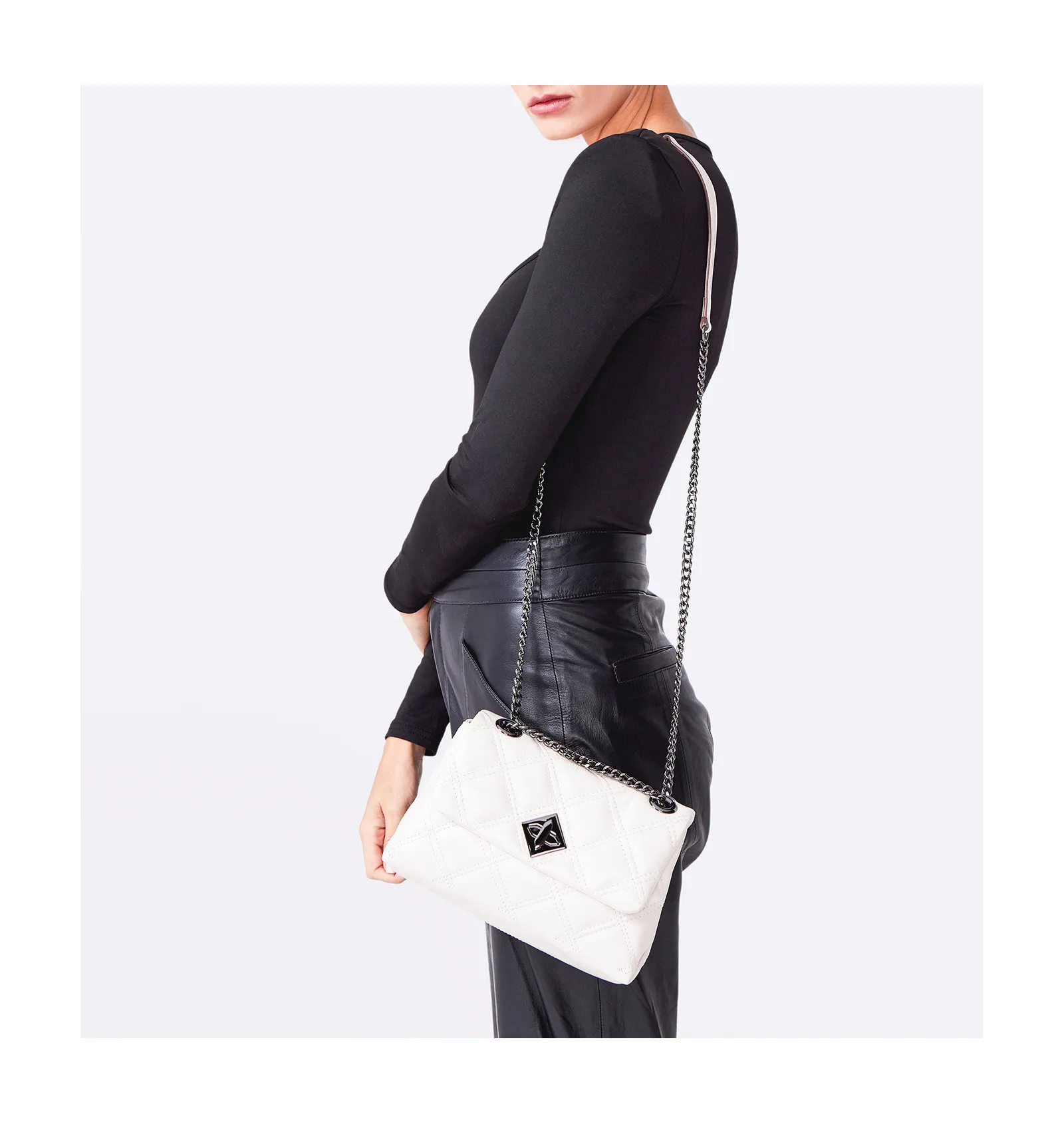 Bolsa De Ombro Matelassê Couro Off White