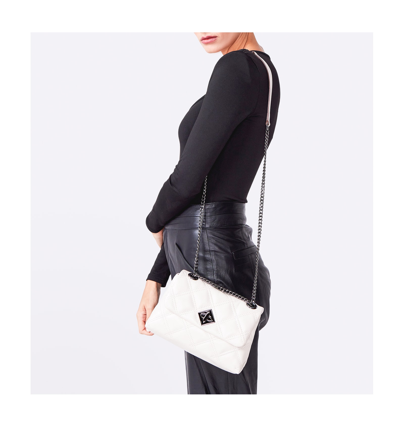 Bolsa De Ombro Matelassê Couro Off White