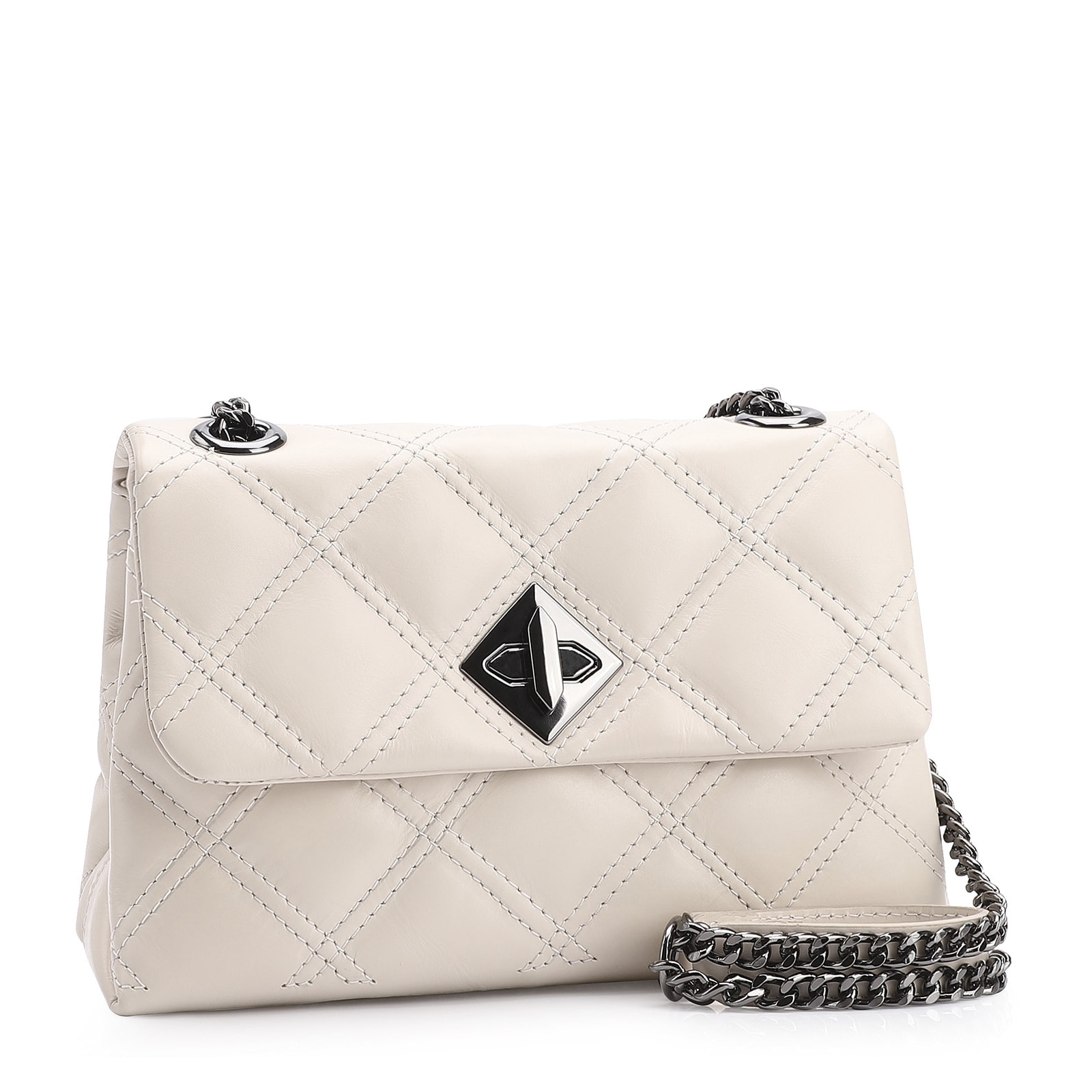 Bolsa De Ombro Matelassê Couro Off White