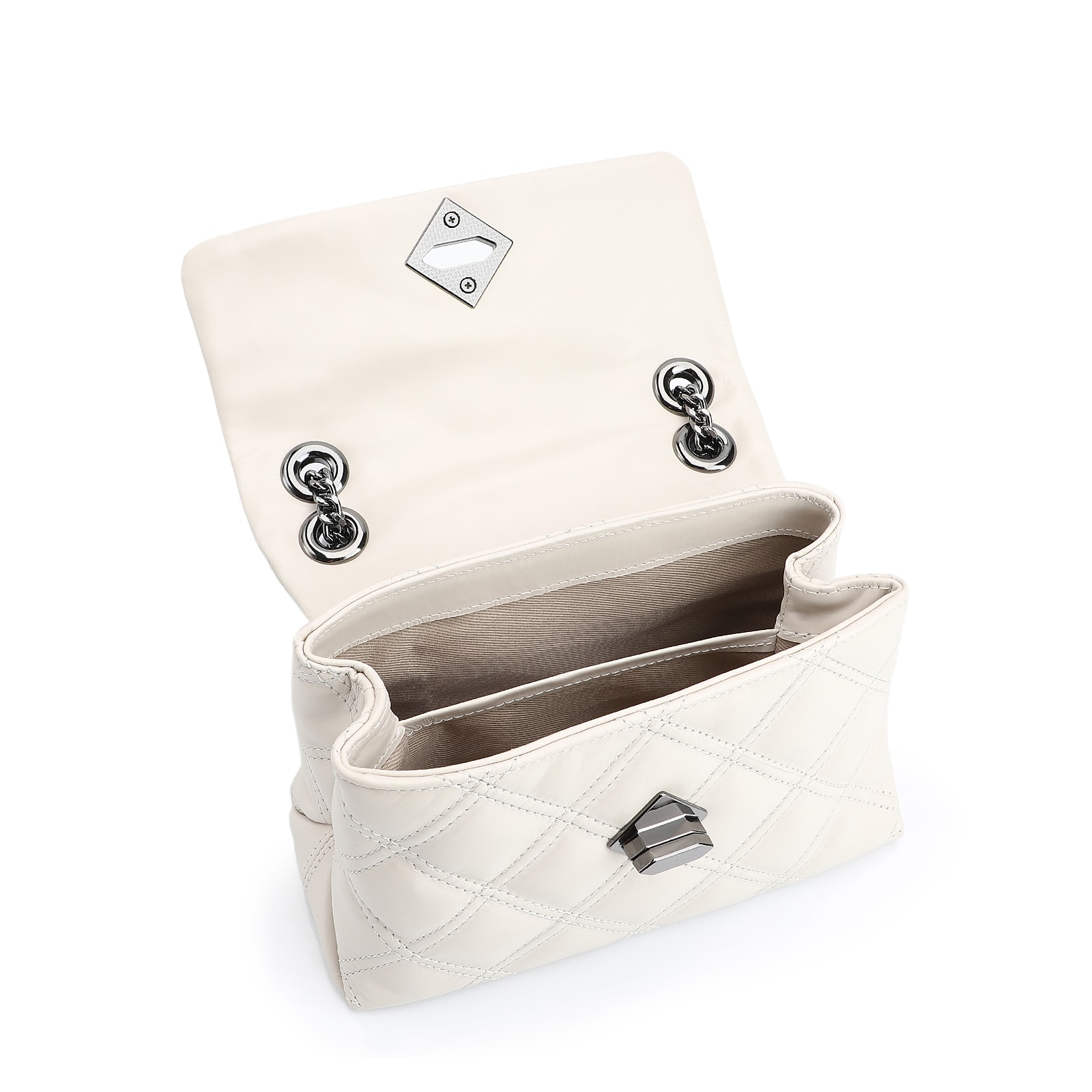 Bolsa De Ombro Matelassê Couro Off White