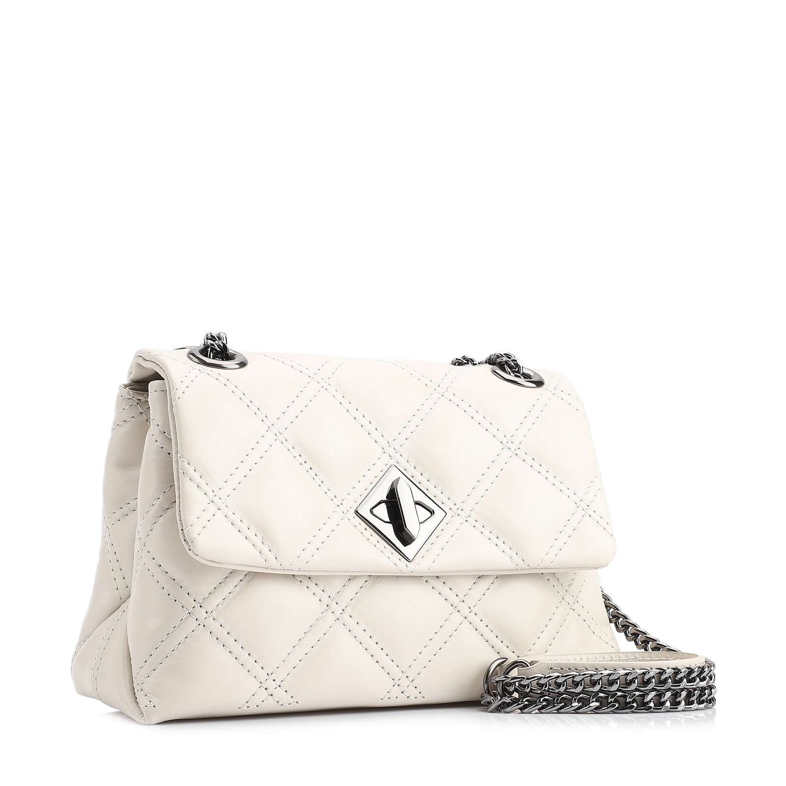 Bolsa De Ombro Matelassê Couro Off White