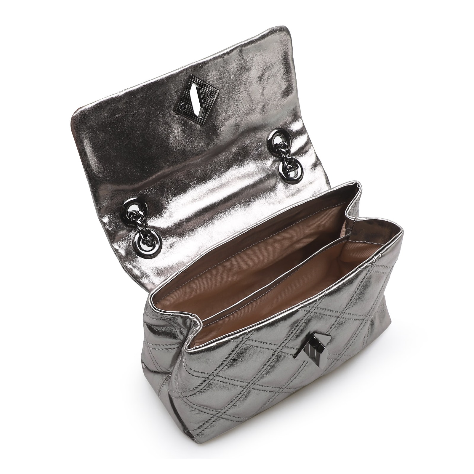 Bolsa De Ombro Matelassê Couro Prata Velho