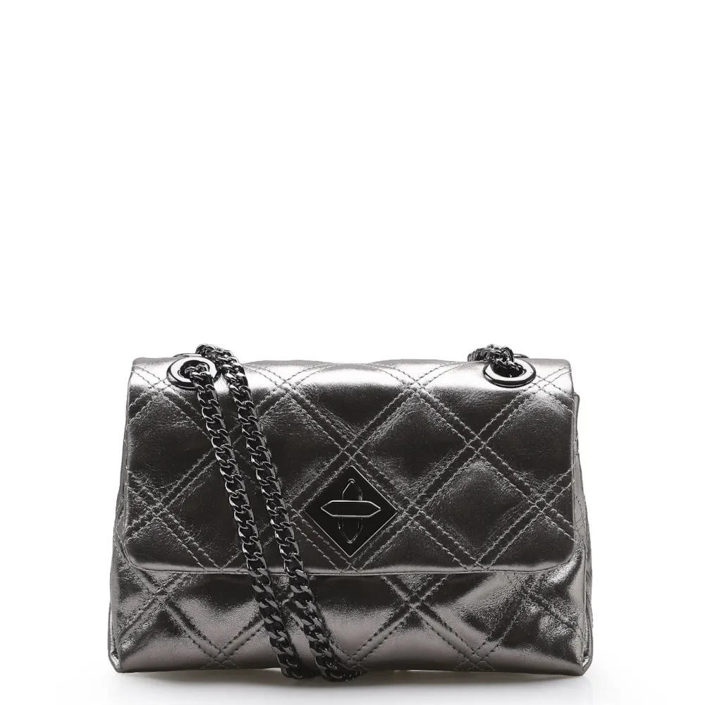 Bolsa De Ombro Matelassê Couro Prata Velho
