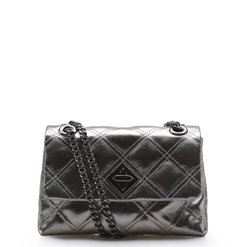 Bolsa De Ombro Matelassê Couro Prata Velho