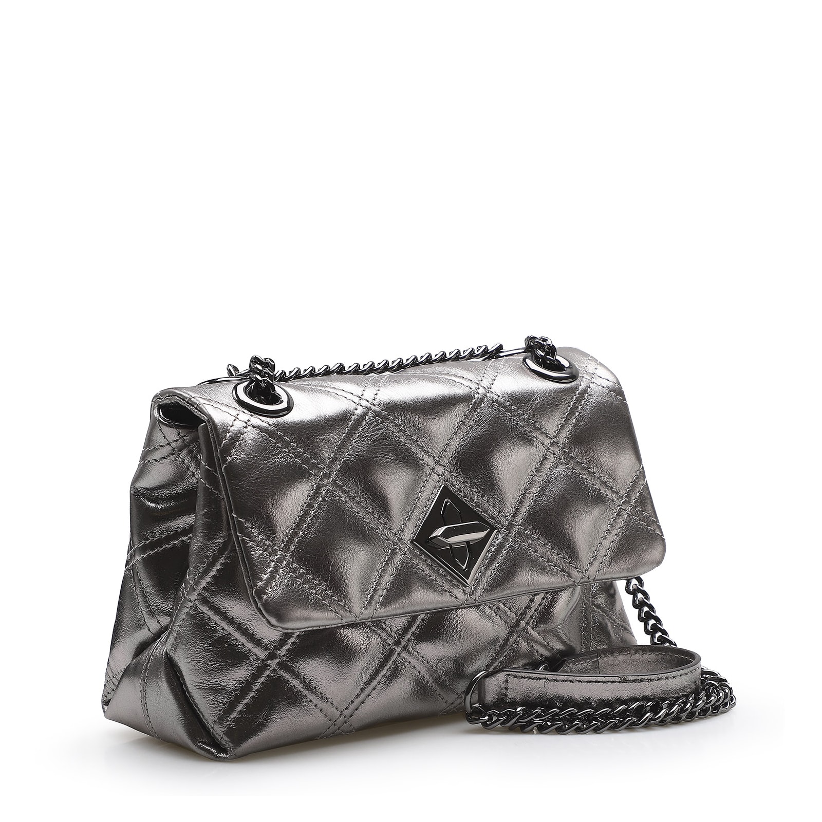 Bolsa De Ombro Matelassê Couro Prata Velho
