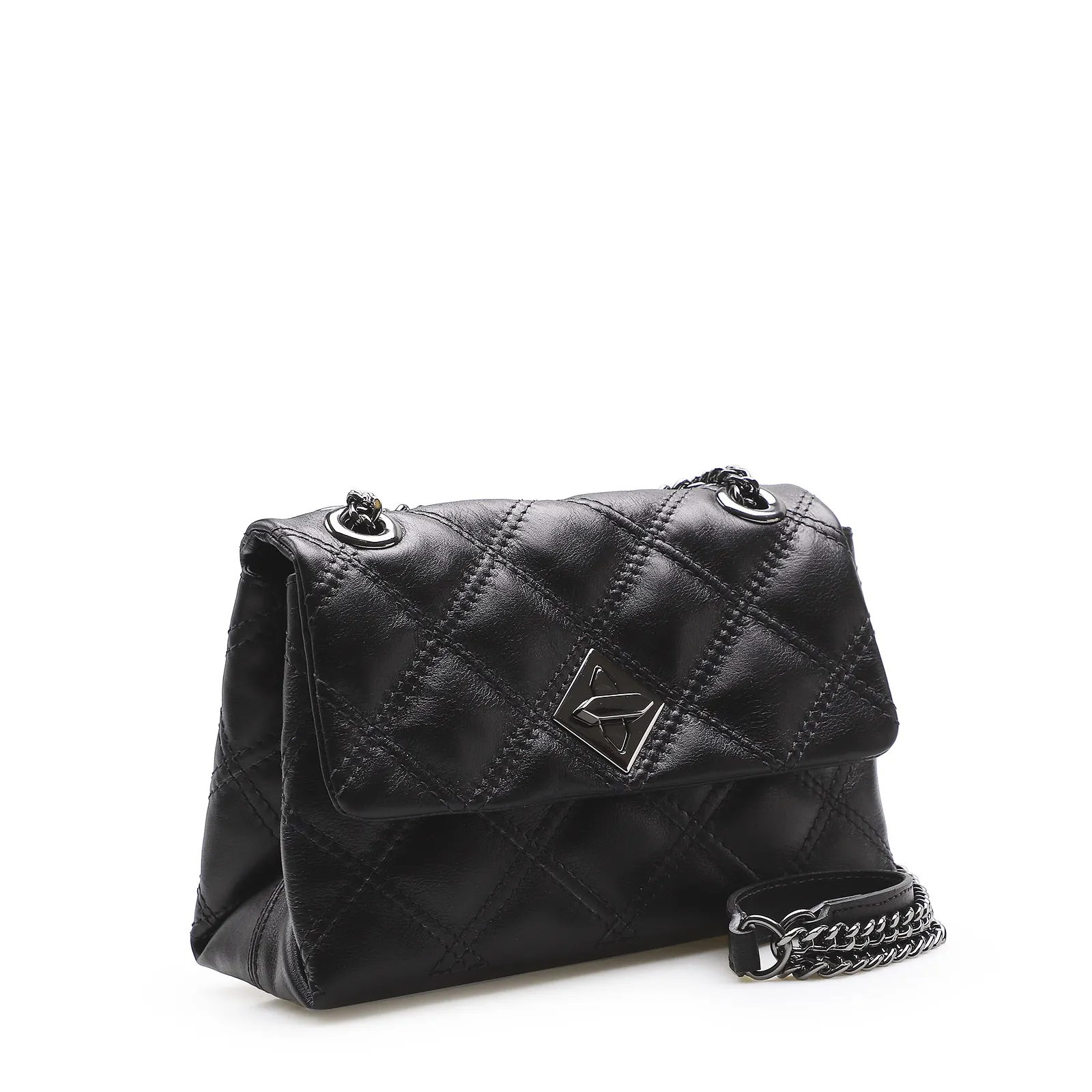 Bolsa De Ombro Matelassê Couro Preto