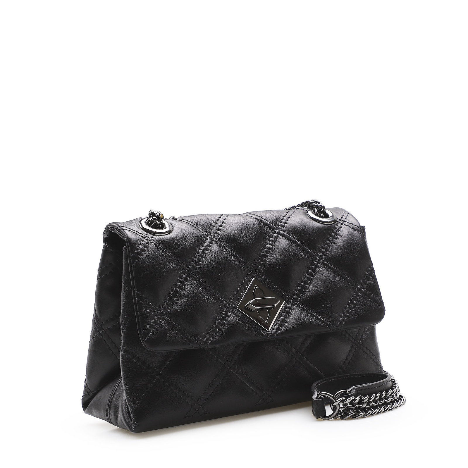 Bolsa De Ombro Matelassê Couro Preto