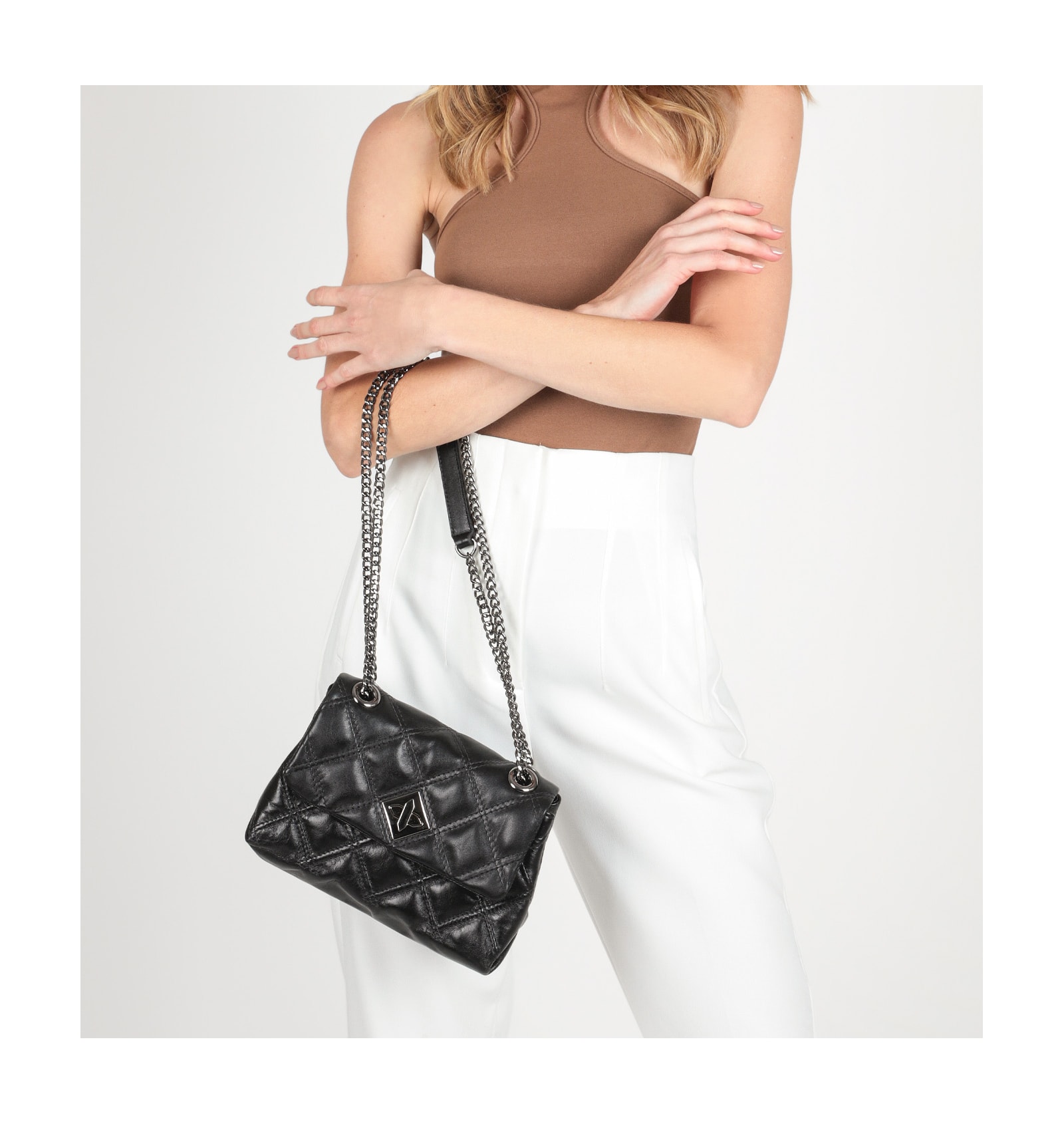 Bolsa De Ombro Matelassê Couro Preto