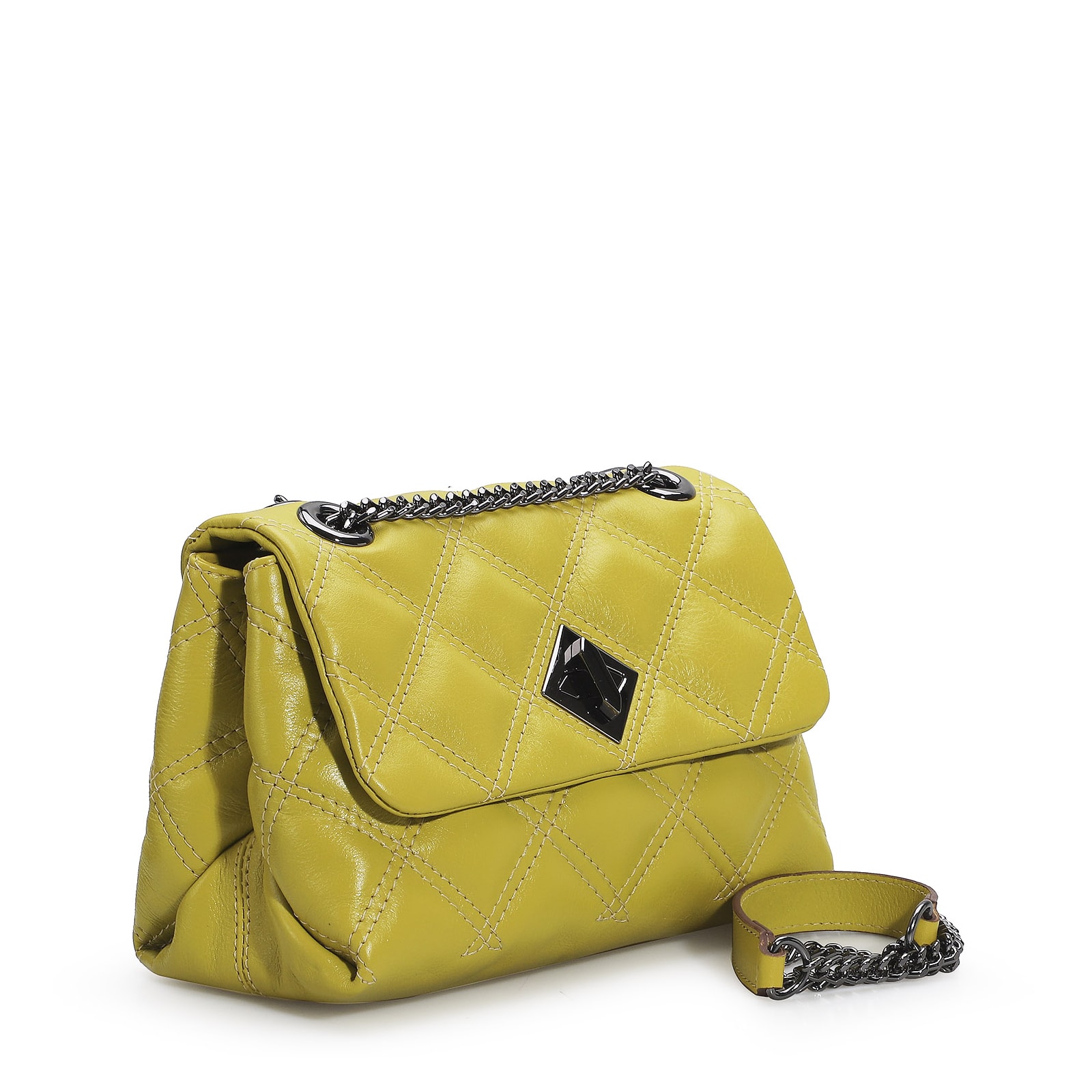 Bolsa De Ombro Matelassê Couro Verde Lima
