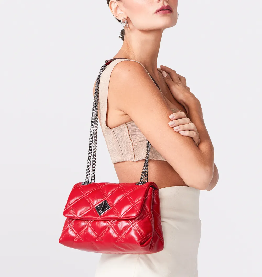 Bolsa De Ombro Matelassê Couro Vermelho - imagem 2