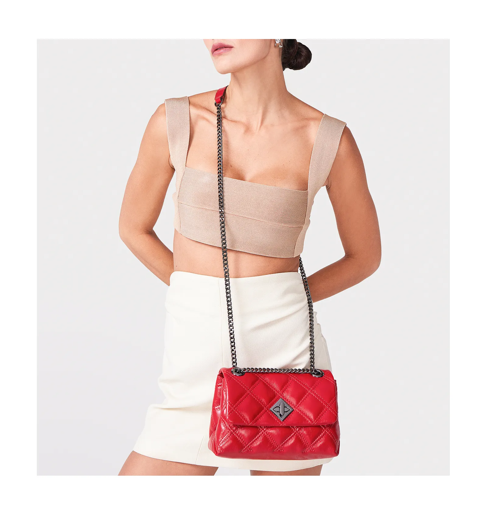 Bolsa De Ombro Matelassê Couro Vermelho