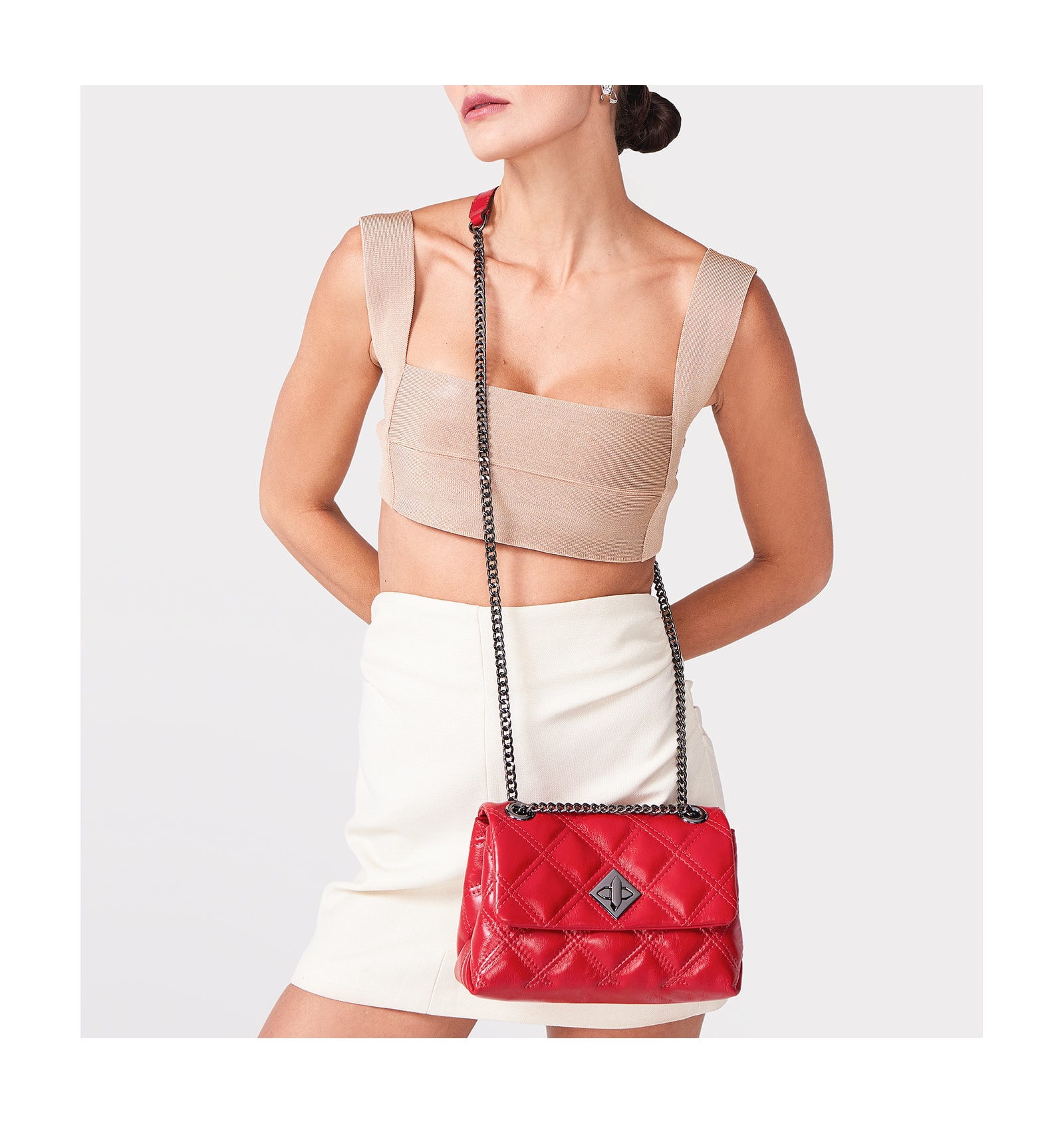 Bolsa De Ombro Matelassê Couro Vermelho