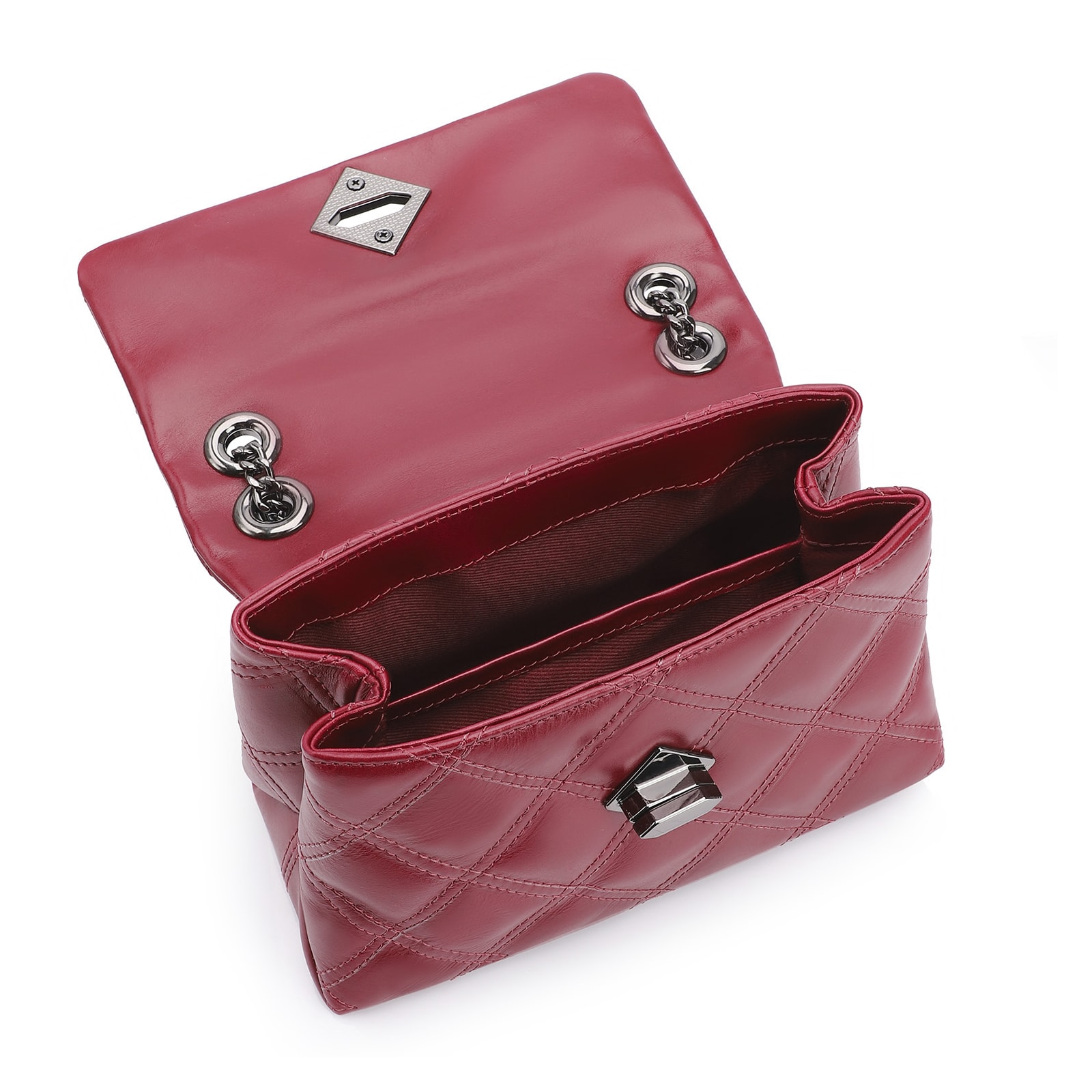 Bolsa De Ombro Matelassê Couro Vermelho Cereja