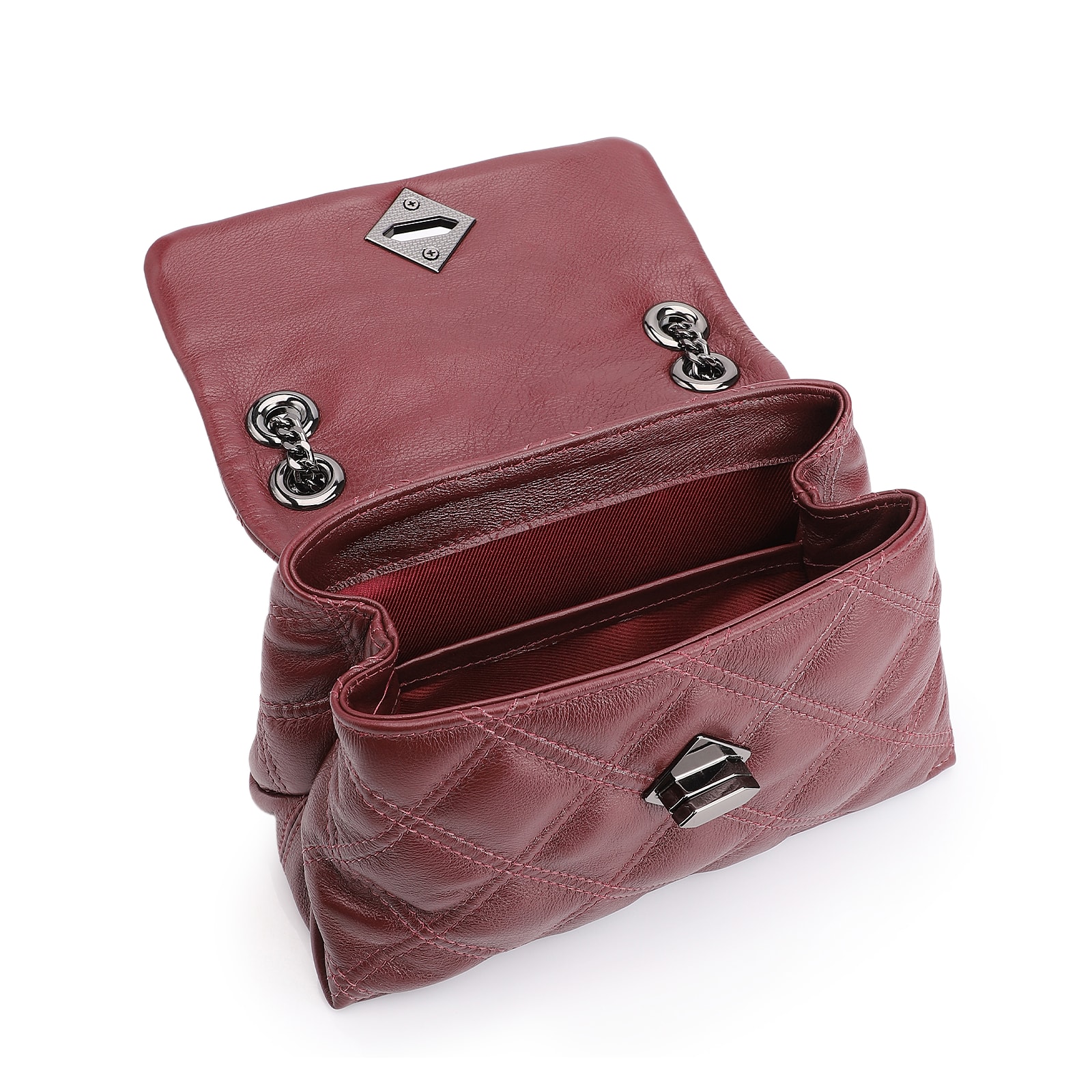 Bolsa De Ombro Matelassê Couro Vinho