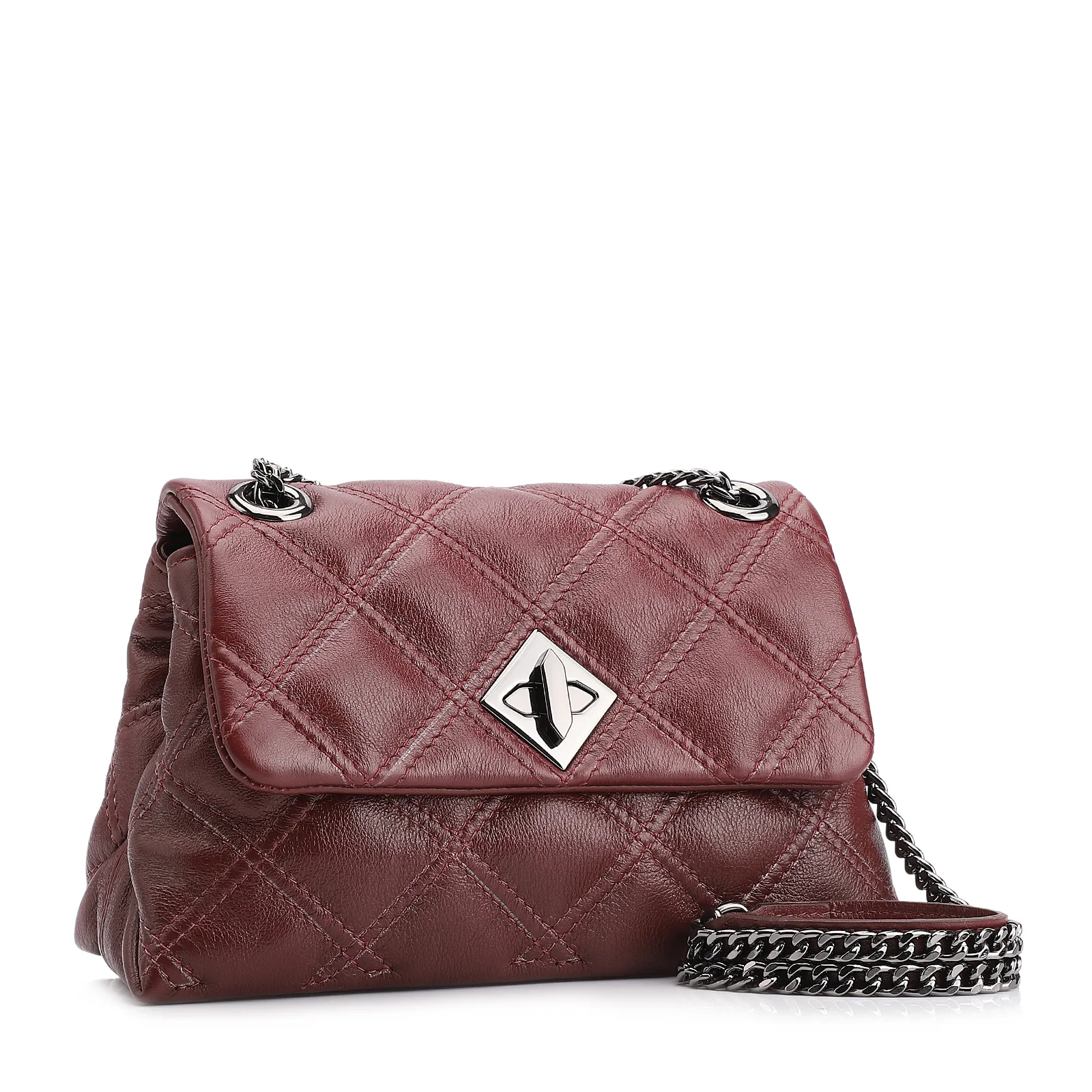Bolsa De Ombro Matelassê Couro Vinho