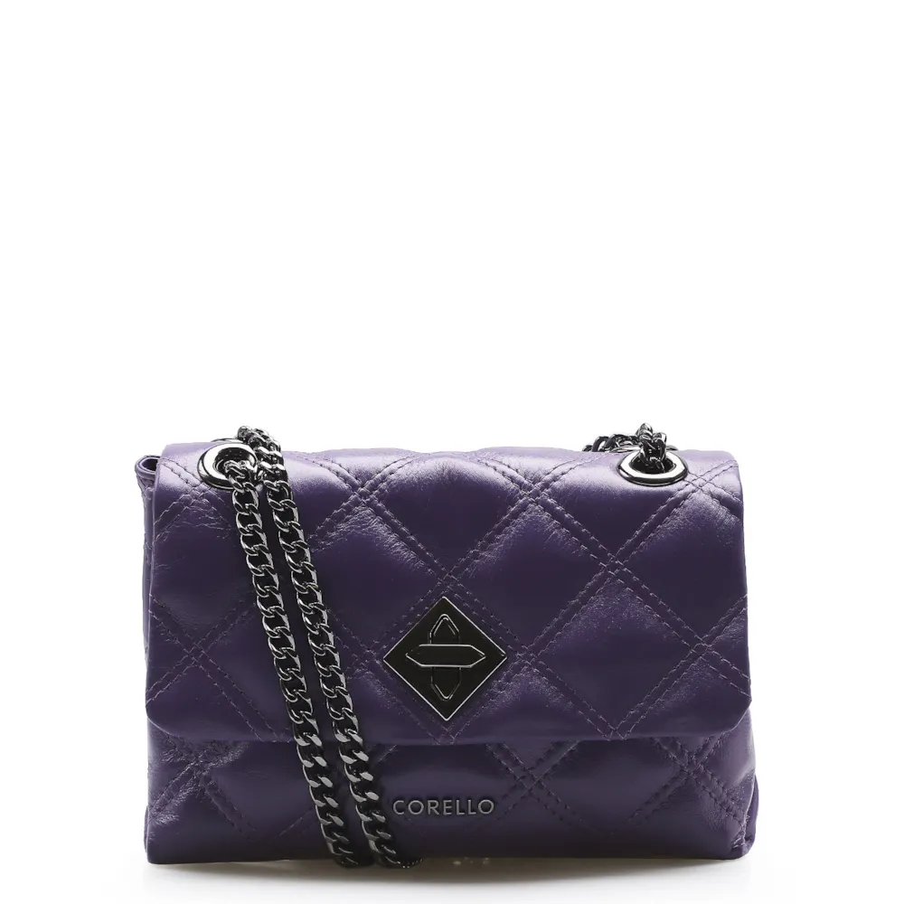 Bolsa De Ombro Matelassê Couro Violeta
